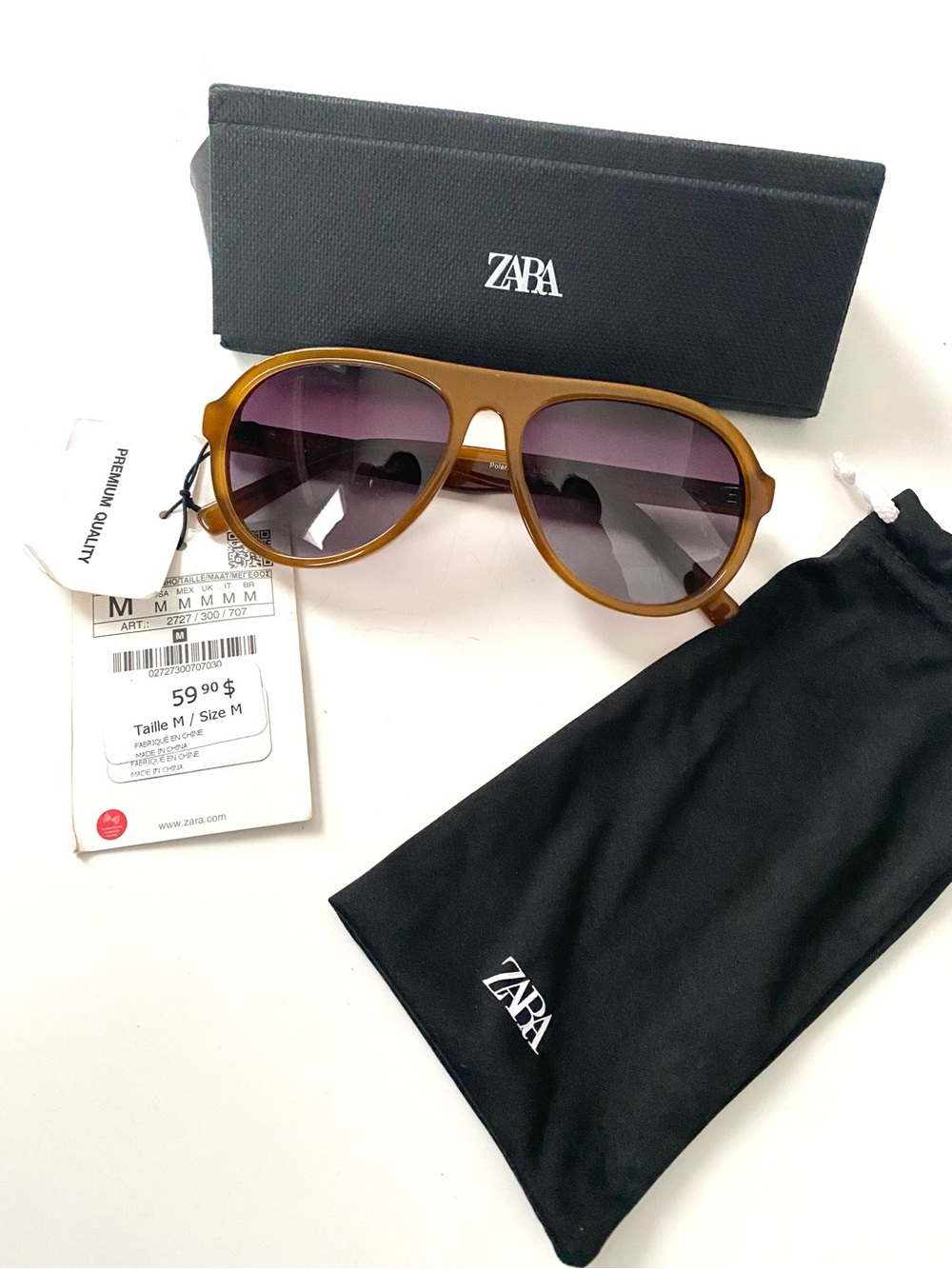 Zara Tan Brown Sunglasses Arm Detail